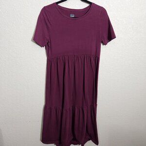 GAP Plum Asymmetrical Tiered Short Sleeve Dress